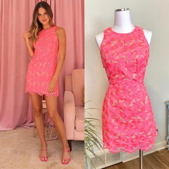 Adelyn Rae | Dresses | Nwt Adelyn Rae Mila Fitted Mini Shift Dress Lace Cut  Out Back Barbie Pink | Poshmark